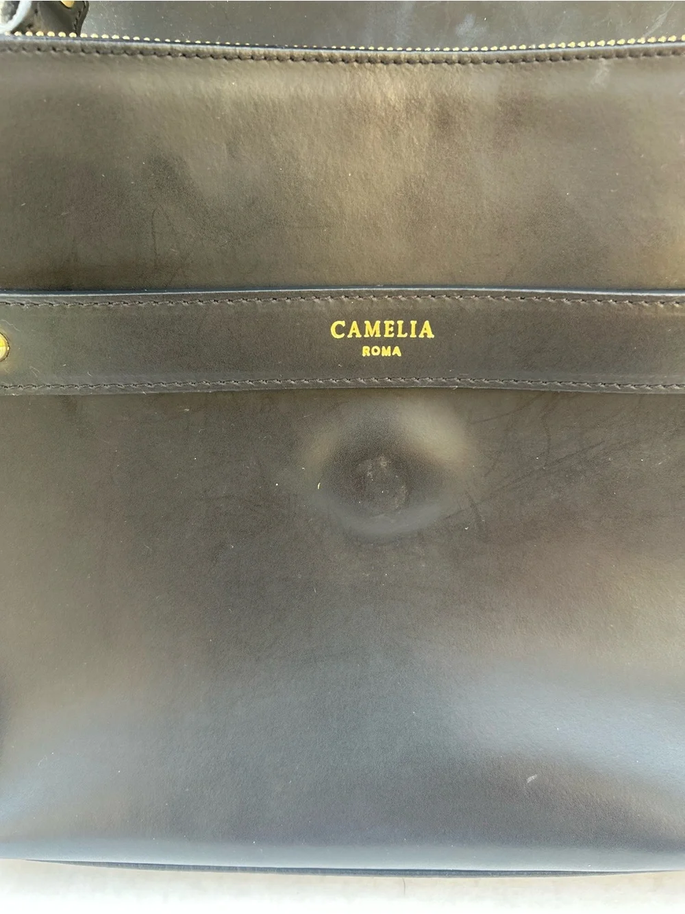 Camelia Roma Black Leather Top Handle Trapeze Satchel Handbag No Strap